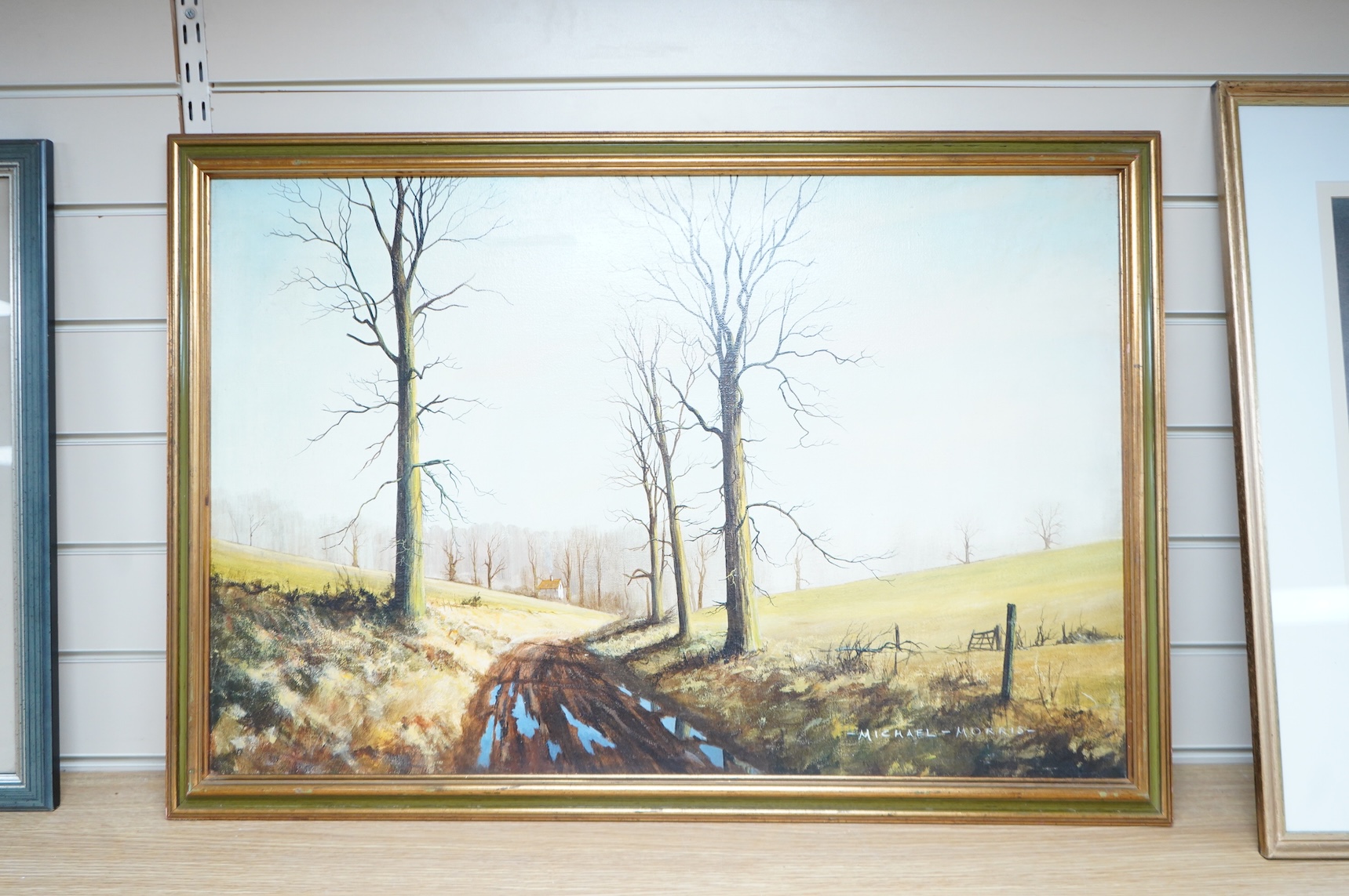 Michael Morris, Rural scene with cottage before trees, signed, oil on canvas, 49 x 75cm